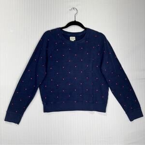 J. Crew Vintage Cotton Terry Pullover Navy Blue Crewneck Sweater Red Heart Small